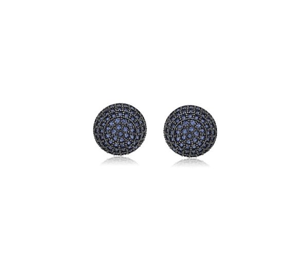 BRINCO MEIA ESFERA P CRAVEJADA SAFIRA BANHADA A RÓDIO NEGRO