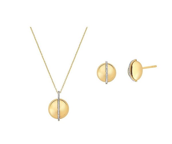 CONJUNTO BOTÃO COM UMA FILEIRA DE ZIRCÔNIAS BANHADO A OURO