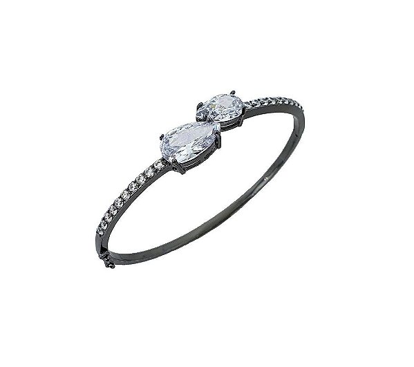 BRACELETE LUXO COM ZIRCÔNIAS CRISTAIS BANHADO A RÓDIO NEGRO