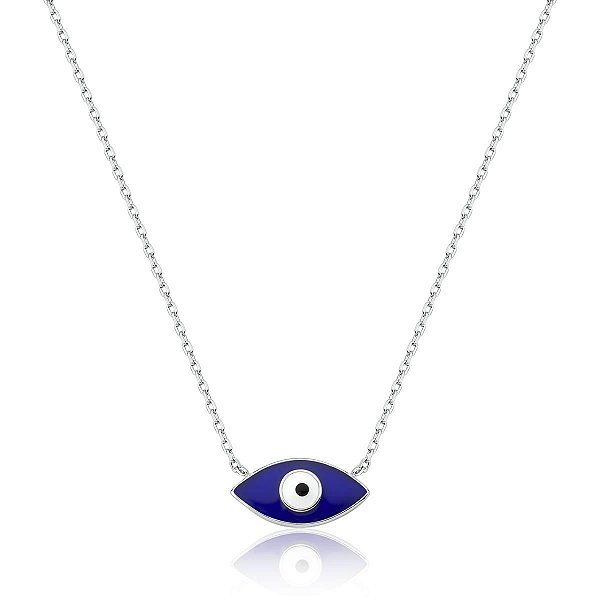 COLAR OLHO GREGO ESMALTADO AZUL BANHADO A RÓDIO
