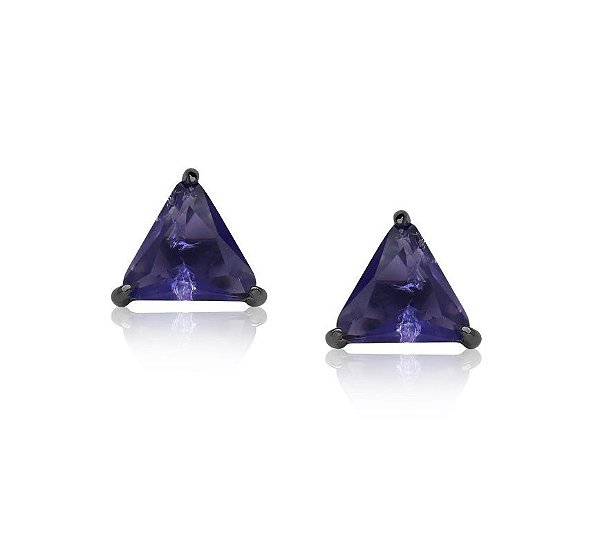 BRINCO TRIANGULAR AMETISTA RUTILADO BANHADO A RÓDIO NEGRO