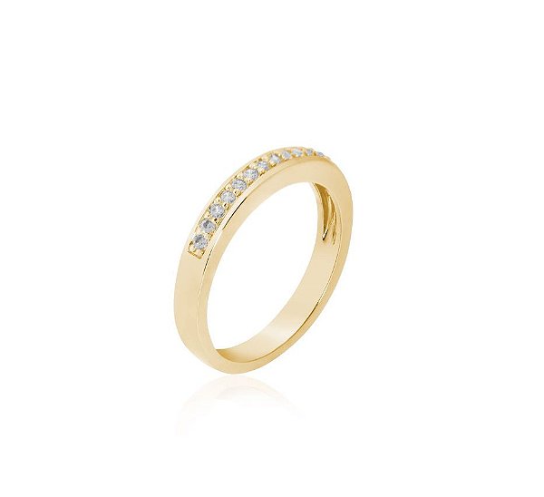 ANEL APARADOR COM UMA FILEIRA DE ZIRCÔNIAS BANHADO A OURO