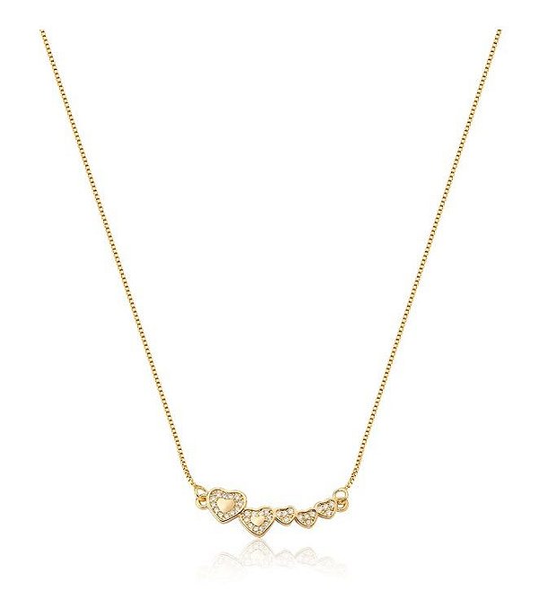 COLAR COM CORAÇÕES CRAVEJADOS BANHADO A OURO