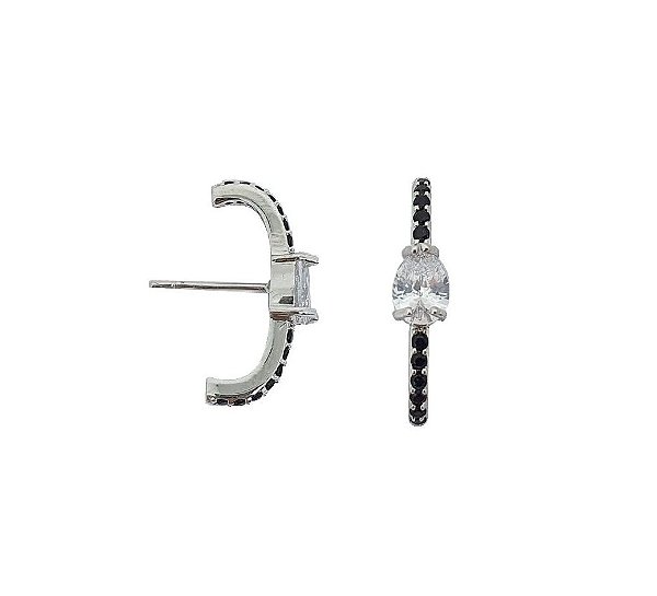 BRINCO EAR HOOK GOTA CENTRAL CRISTAL BANHO DE RÓDIO BRANCO