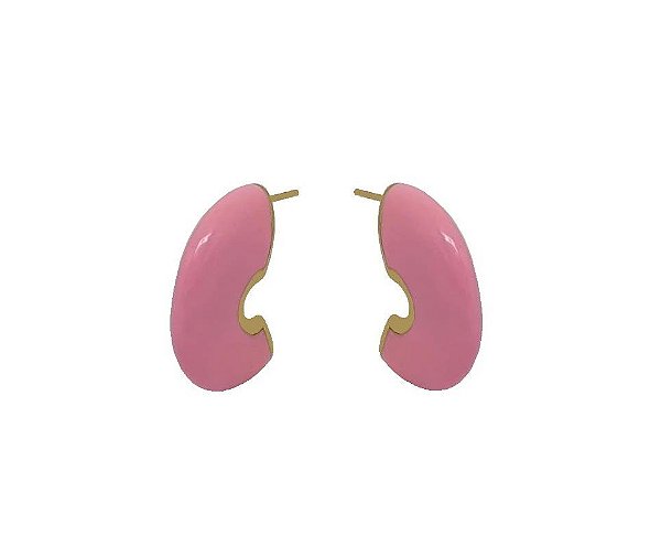 MEIA ARGOLA LARGA ESMALTADA ROSA BANHADA A OURO