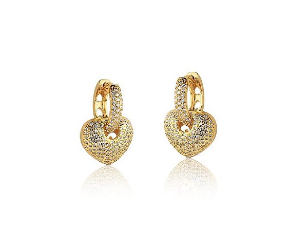 ARGOLA CRAVEJADA COM PINGENTE DE CORAÇÃO BANHADA A OURO