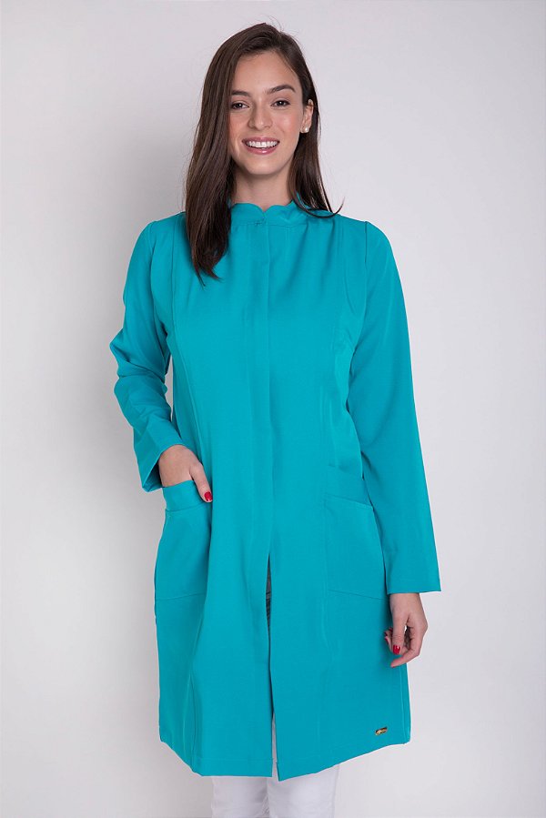 Jaleco Zíper Embutido Azul Turquesa