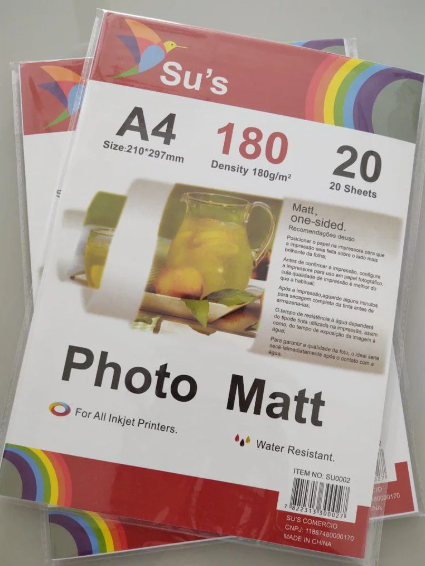 Papel Fotográfico Matte A4 180G SUS - 20 Folhas