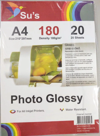 Papel Fotográfico A4 180G SUS - 20 Folhas