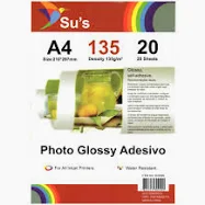 Papel Adesivo Fotográfico A4 135G Glossy SUS - 20 Folhas