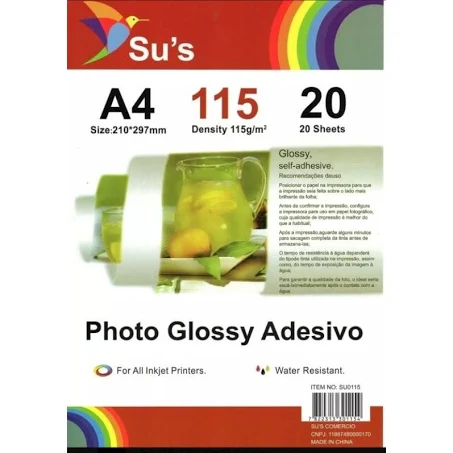 Papel Adesivo Fotográfico A4 115G SUS - 20 Folhas