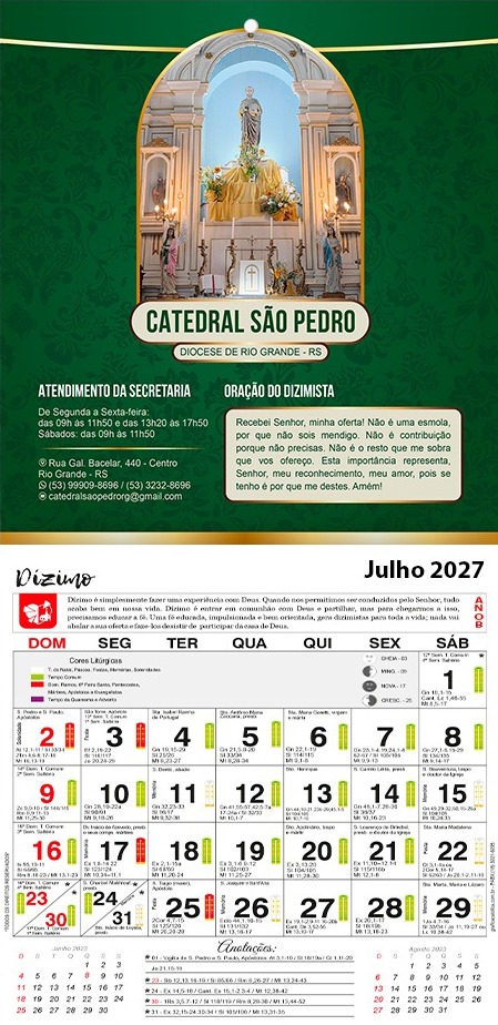 Folhinha Padroeira 2027 - Layout Personalizado