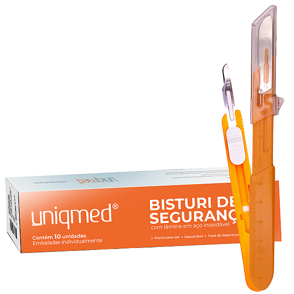 Bisturi de Segurança Descartável em Aço Inoxidável - Caixa com 10 Unidades – Uniqmed
