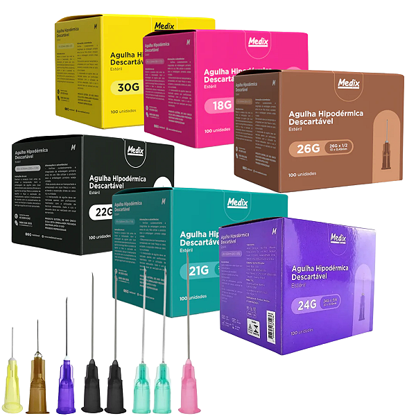 Agulha Hipodérmica Descartável Caixa C/ 100 Unidades - Medix