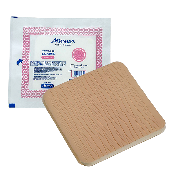 Curativo de Espuma Absorvente Silicone M-tec 10cm x 10cm Missner - 1 Unidade