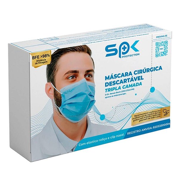 Mascara Tripla Azul Claro 50un. - Spk Protection
