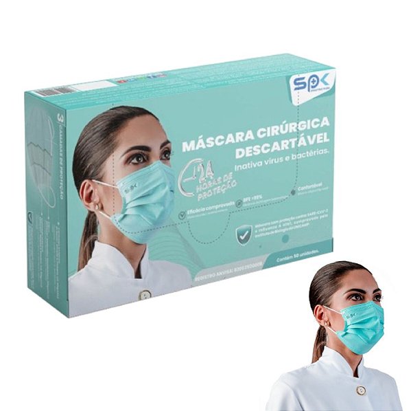 Mascara Tripla Antiviral Verde 50Un. - Spk Protection