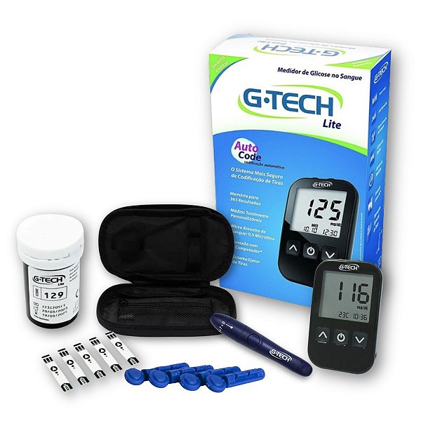 Kit Medidor de Glicose G-Tech Lite +10 Tiras +10 Lancetas + Caneta