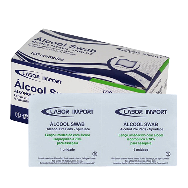 Álcool Swab 70% para Assepsia - 100 Unidades - Labor Import