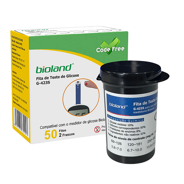 Fitas de Teste de Glicose G-423S - Caixa com 50 Unidades - Bioland