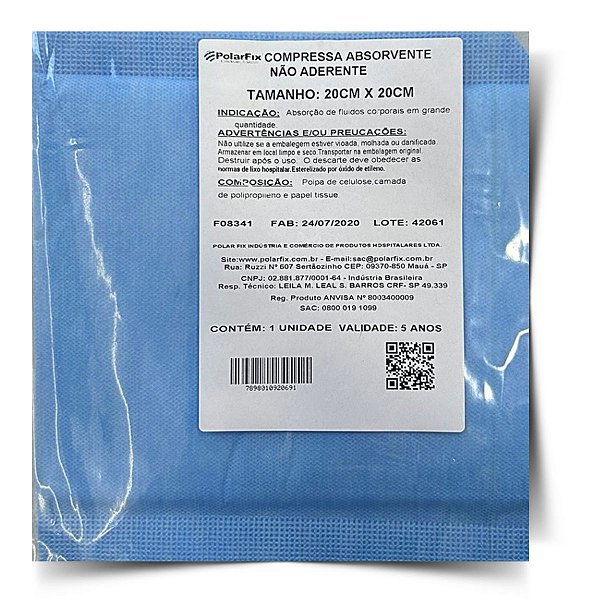 Compressa Absorvente Nao Aderente 20cm x 20cm Polarfix - F08341