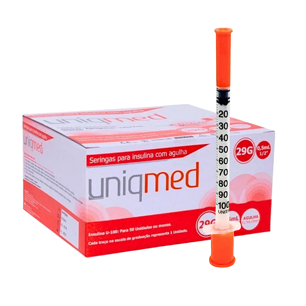 Seringa Insulina 0,5ml 12,7x0,33mm 29g  - Caixa com 100 Unidades - Uniqmed