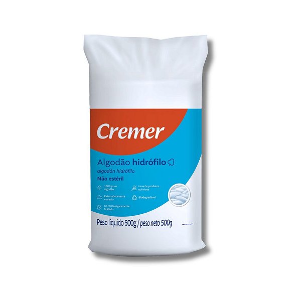 Algodão Hidrófilo Rolo 500g - Branco - Cremer