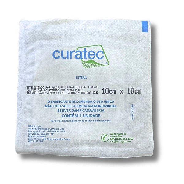 Curativo Carvão Ativado com Prata Plus 10cm x 10cm - Curatec