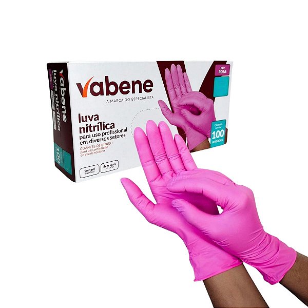 Luva Nitrílica Rosa Sem Pó  - Vabene