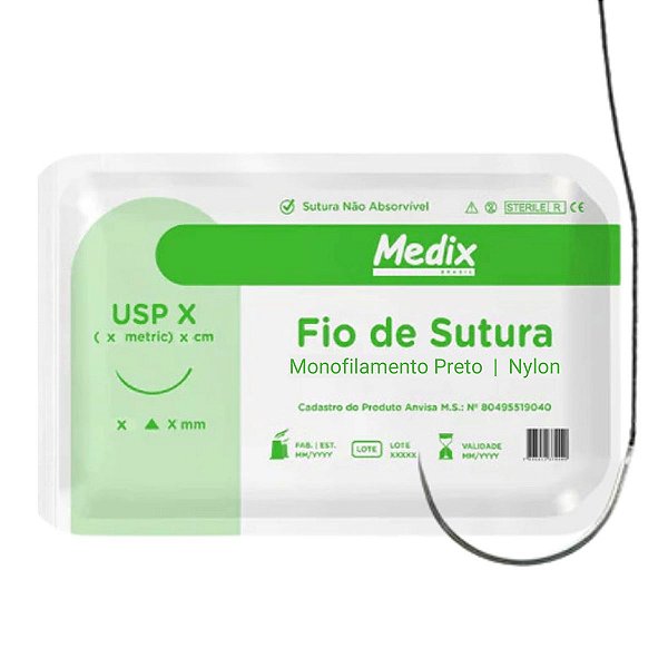 Fio de Sutura Monofilamento Nylon com Agulha - Unidade - Medix