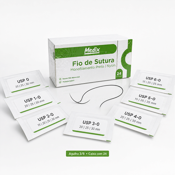 Fio de Sutura Monofilamento Nylon com Agulha - Caixa - Medix
