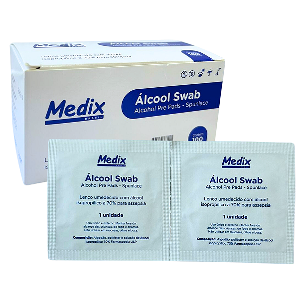 Álcool Swab 70% para Assepsia - 100 Unidades - Medix