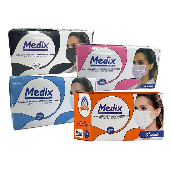 Máscara Tripla Descartável  - Caixa com 50 Unidades - Medix