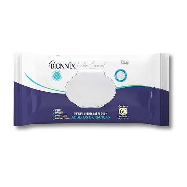 Toalhas Umedecidas Premium para Adultos e Crianças 23cm x 20cm c/60 Unidades- Bionnix