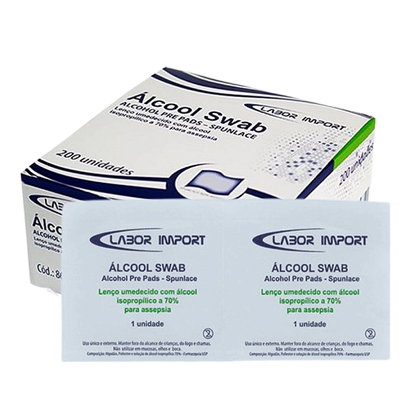 Álcool Swab 70% para Assepsia - 200 Unidades - Labor Import