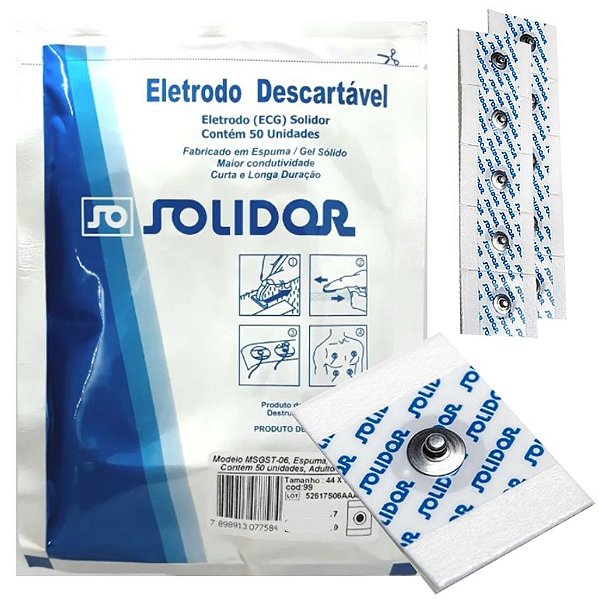 Eletrodo Descartável para Ecg Adulto/infantil Solidor - Pacote Com 50 Unidades