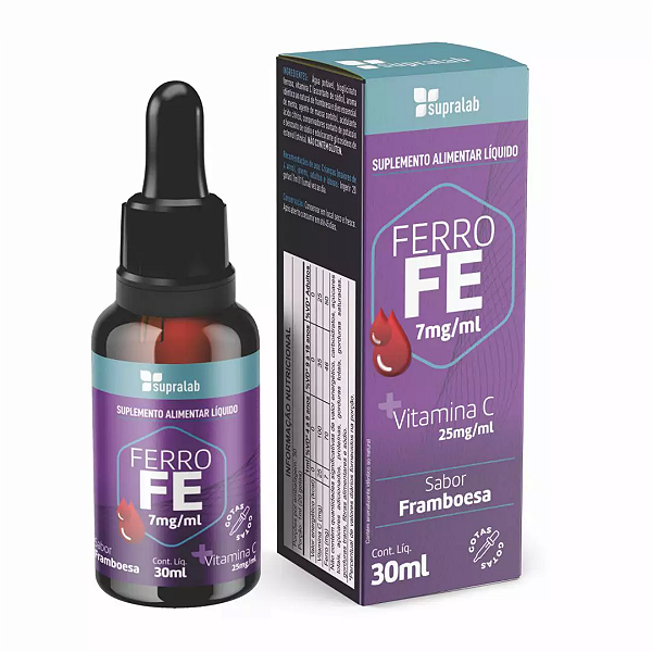 Ferro + Vitamina C 30mL Framboesa - SupraLab - Supraervas