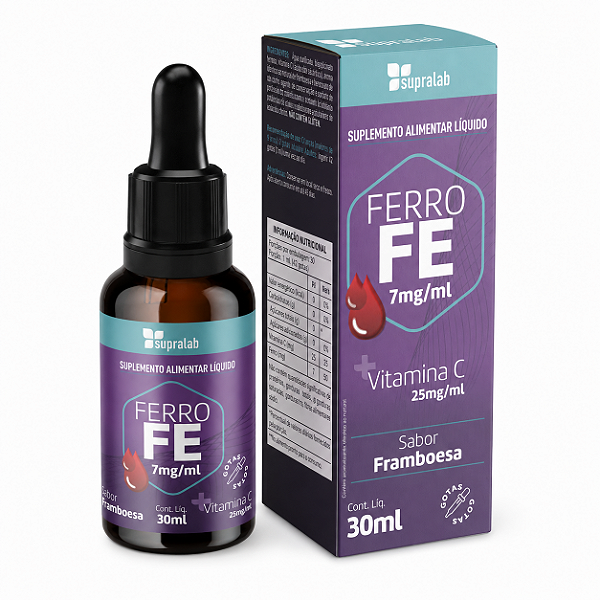Ferro + Vitamina C 30mL Framboesa - SupraLab - Supraervas