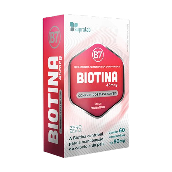 Biotina 80mg 60 Comprimidos Mastigáveis Morango - SubraLab -  Supraervas