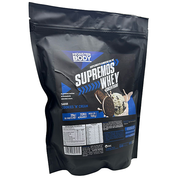 Whey Supremos Concentrado Cookies And Cream 900g - Monster Body - Supraervas