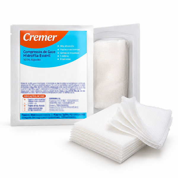 Compressa de Gaze Estéril 13 Fios 7,5cm x 7,5cm (15cm x 30cm) C/10 - Cremer