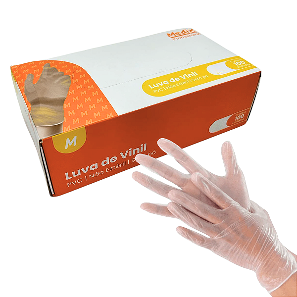 Luva de Vinil Profissional Sem Pó Não Estéril - Caixa com 100 Unidades - Medix