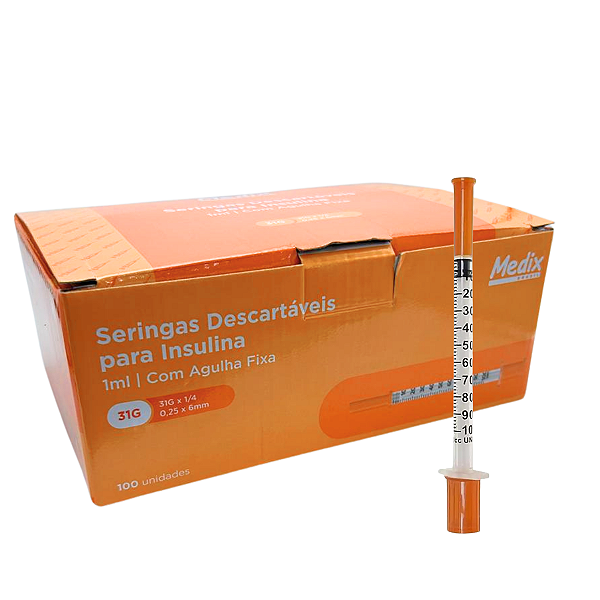 Seringa para Insulina 31G 1/4 - Caixa com 100 Unidades - Medix