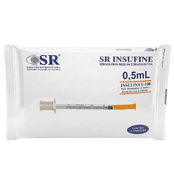 Seringa para Insulina 0,5mL com Agulha Fixa - Com 10 Unidades - SR