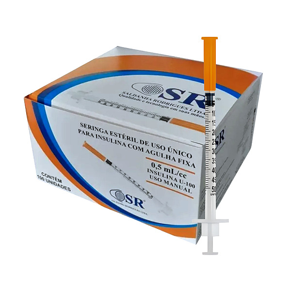 Seringa para Insulina 0,5mL com Agulha Fixa - Caixa Com 100 Unidades - SR