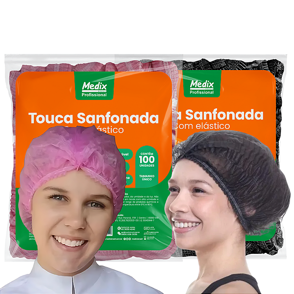 Touca Sanfonada Descartável com Elástico - Pacote com 100 Unidades  - Medix