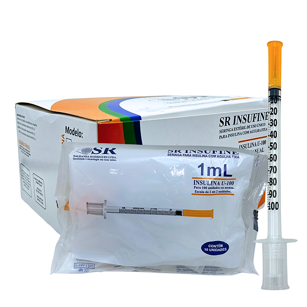 Seringa para Insulina 1mL com Agulha Fixa - Caixa Com 100 Unidades - SR