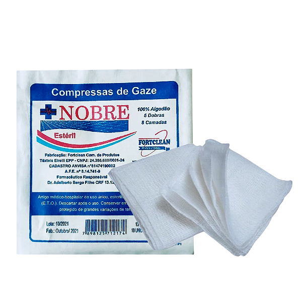 Compressa de Gaze Estéril 7,5cm x 7,5cm (15cm x 15cm) C/10 - Nobre