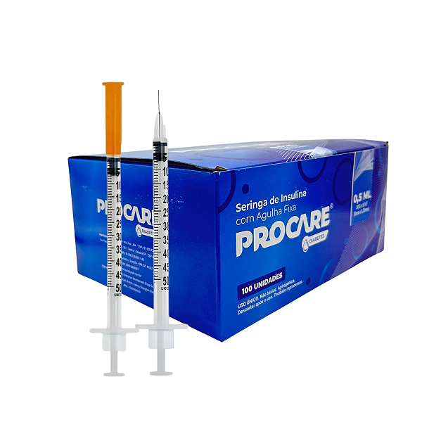 Seringa Insulina 0,5ml C/Agulha 8mm x 0,30mm - Caixa c/100 - Procare
