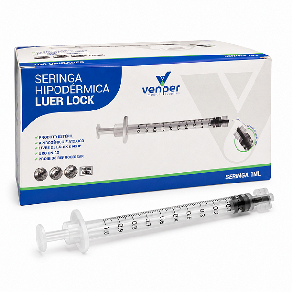 Seringa 1ml Sem Agulha Luer Lock Zero Resíduo Venper Diversas Quantidades